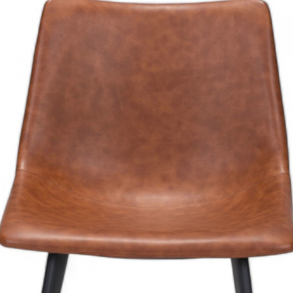 Set of Two Brown Vintage Look Faux Leather Slight Scoop Dining Chairs-5