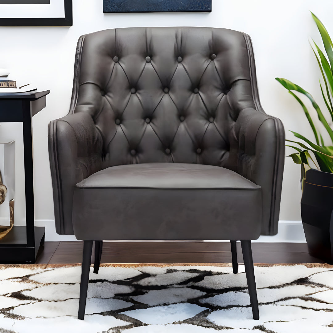 29" Black Faux Leather And Upholstered Tufted Chesterfield Chair-1