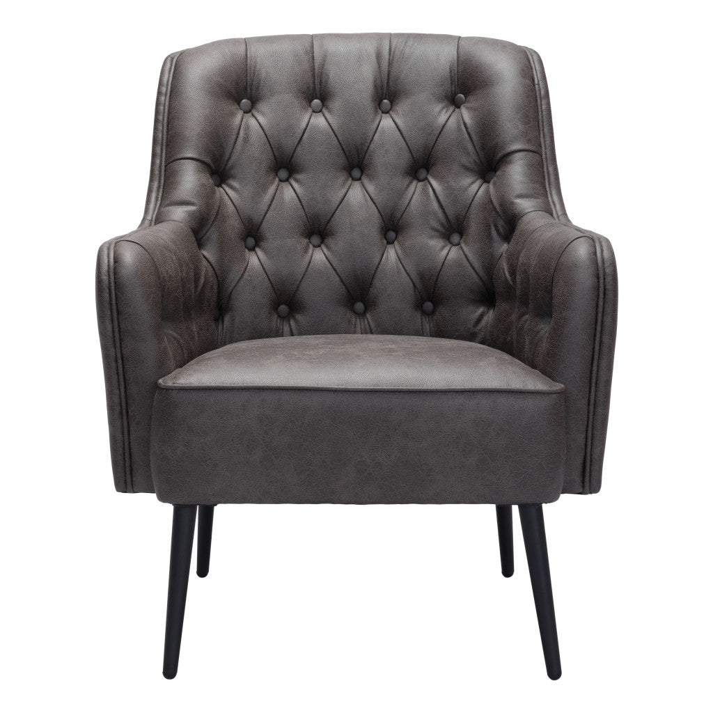 29" Black Faux Leather And Upholstered Tufted Chesterfield Chair-3