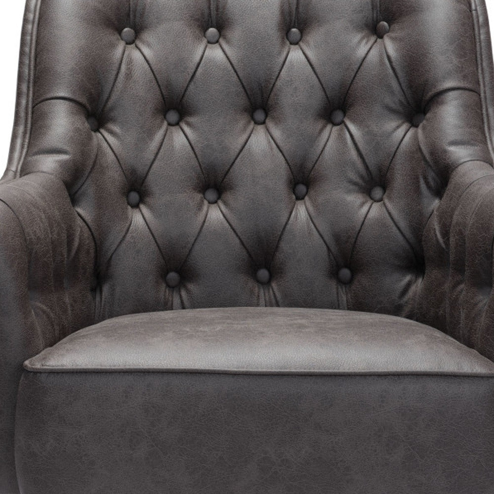 29" Black Faux Leather And Upholstered Tufted Chesterfield Chair-6