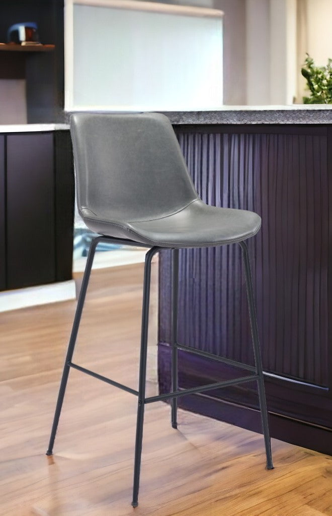 31 " Gray And Black Steel Low Back Bar Height Bar Chair-1