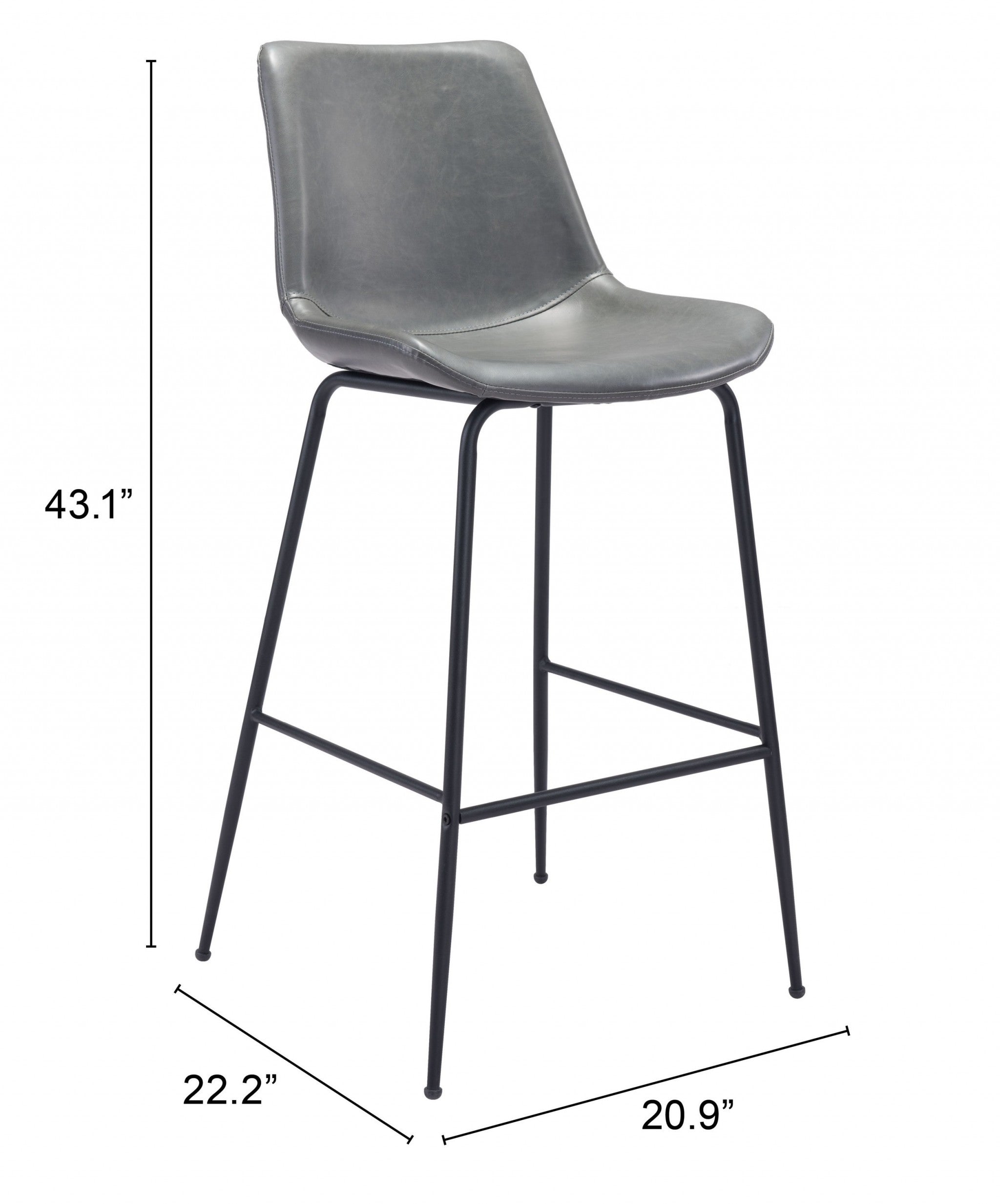 31 " Gray And Black Steel Low Back Bar Height Bar Chair-7