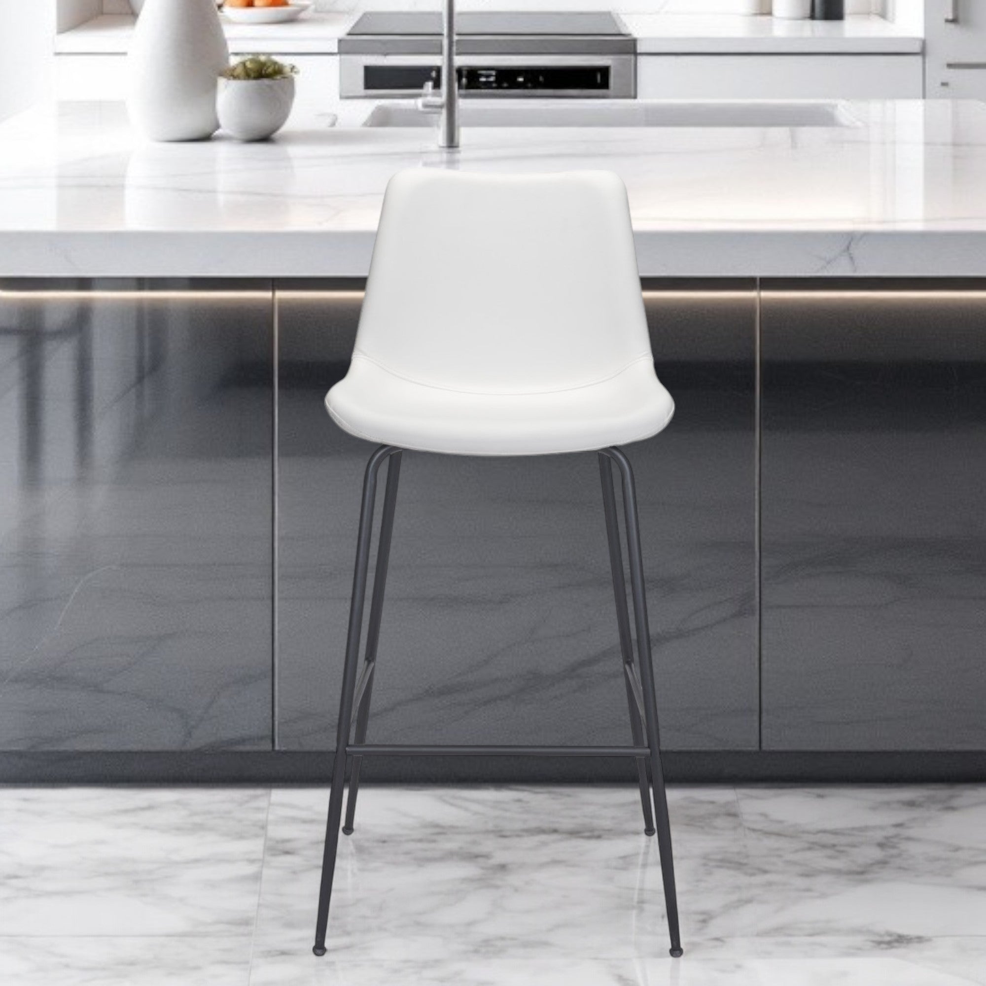 31" White And Black Steel Low Back Bar Height Bar Chair-1