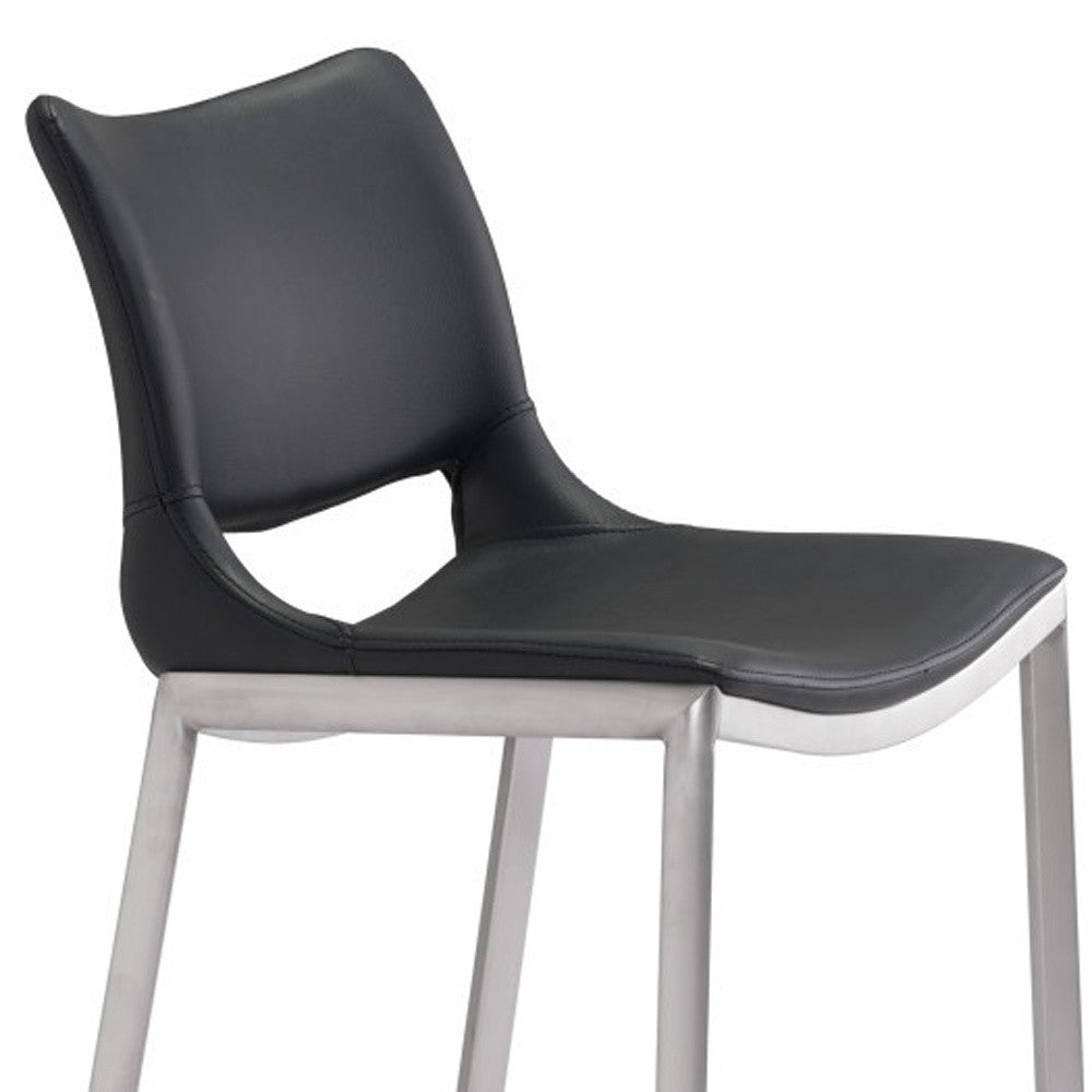 Set of Two 29" Black And Silver Steel Low Back Bar Height Bar Chairs-6