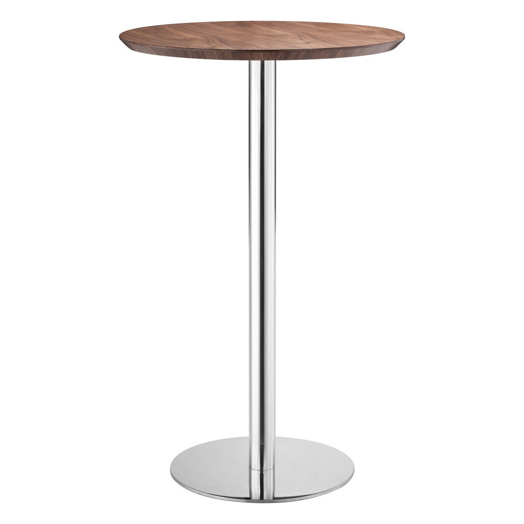 26" Brown and Silver Rounded Stainless Steel Bar Table-2