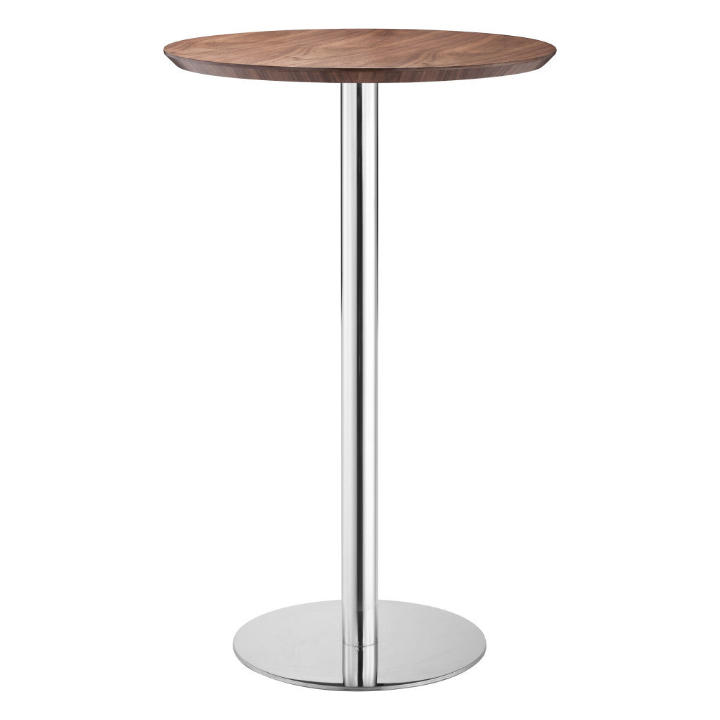 26" Brown and Silver Rounded Stainless Steel Bar Table-0