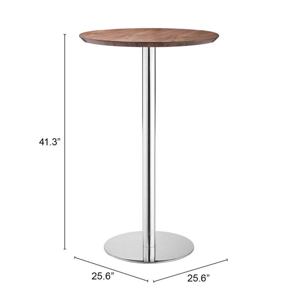 26" Brown and Silver Rounded Stainless Steel Bar Table-4