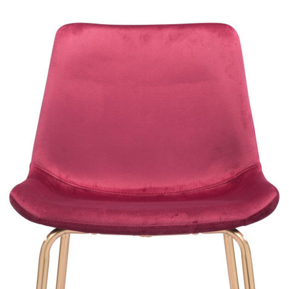 26" Red And Copper Velvet And Steel Low Back Counter Height Bar Chair-6