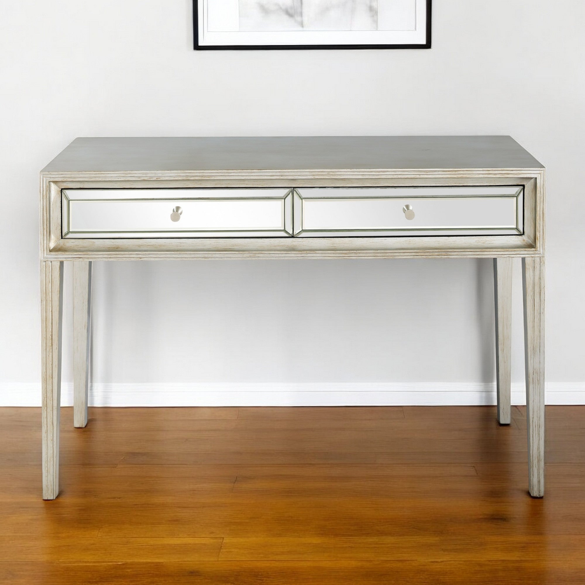 48" Silver Mirrored Glass Console Table-0