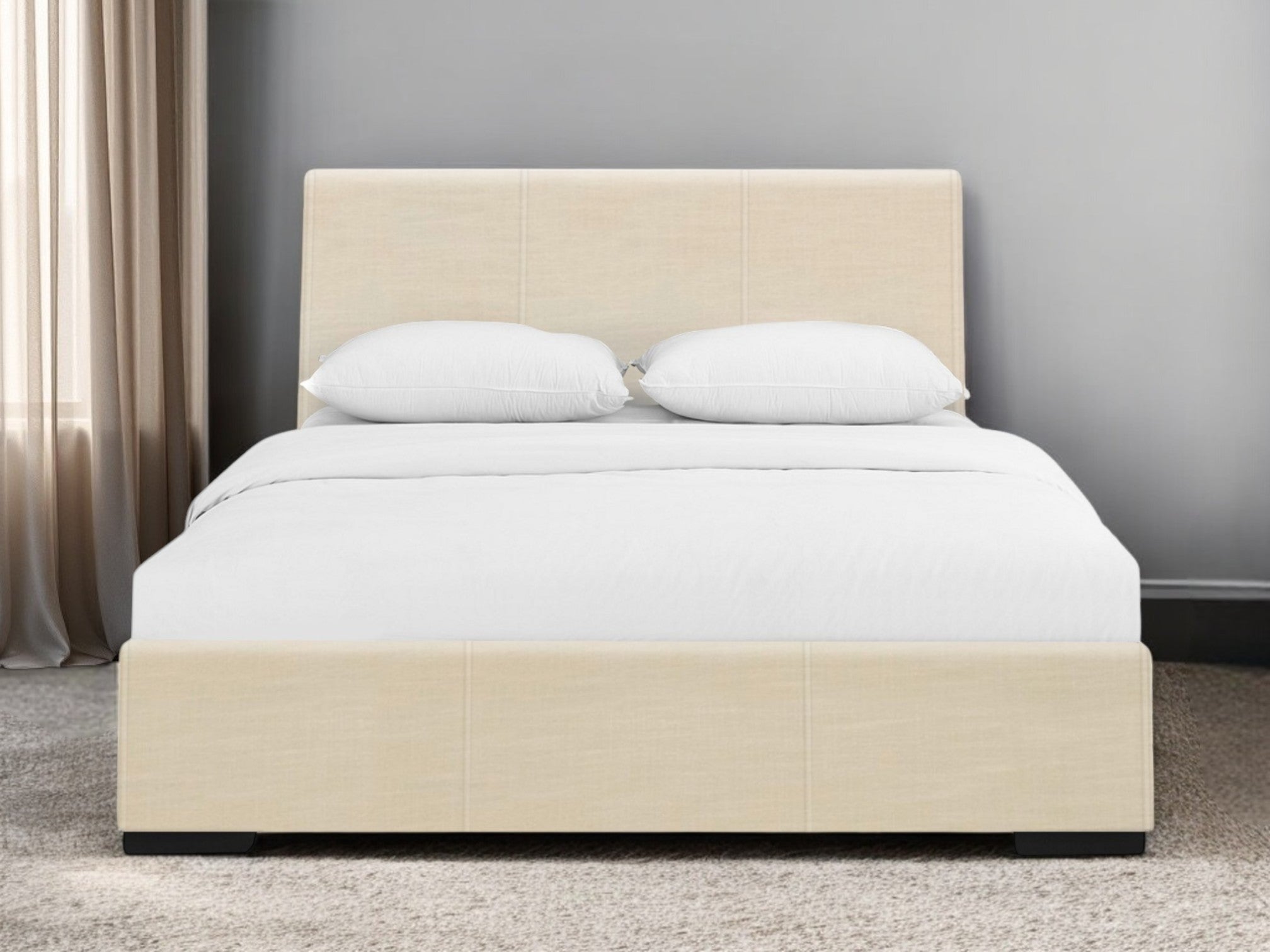 Beige Faux Leather King Bed Frame-0