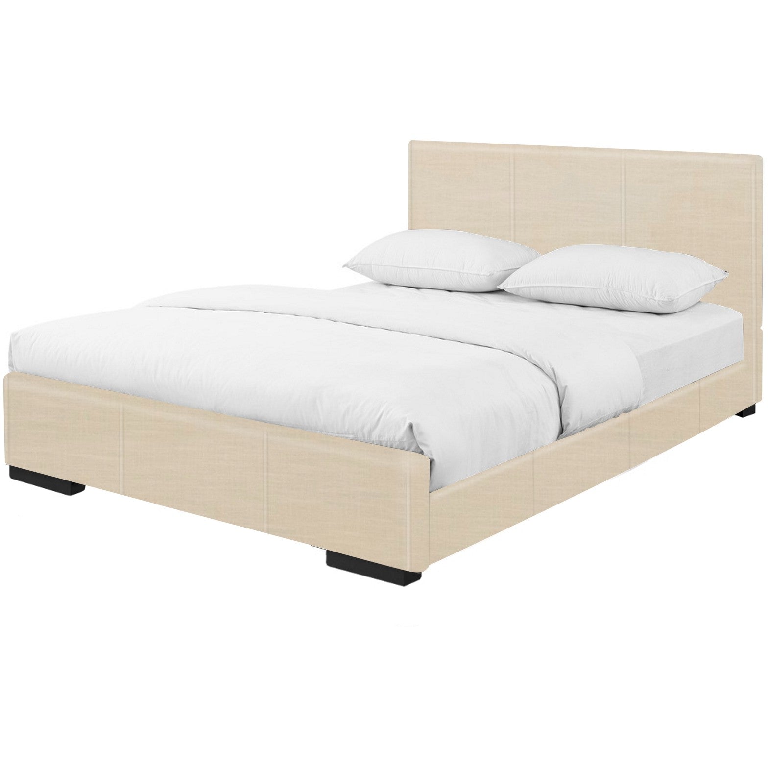 Beige Faux Leather King Bed Frame-2