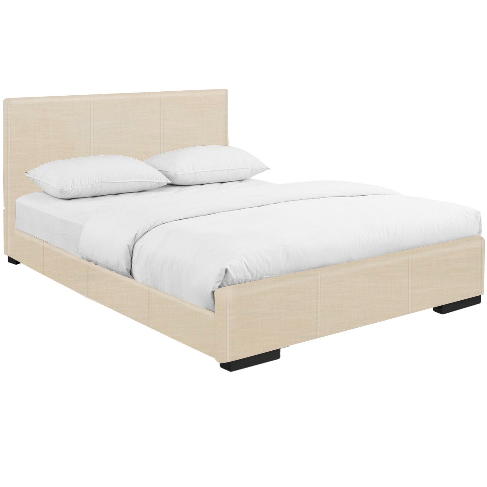 Beige Faux Leather King Bed Frame-3