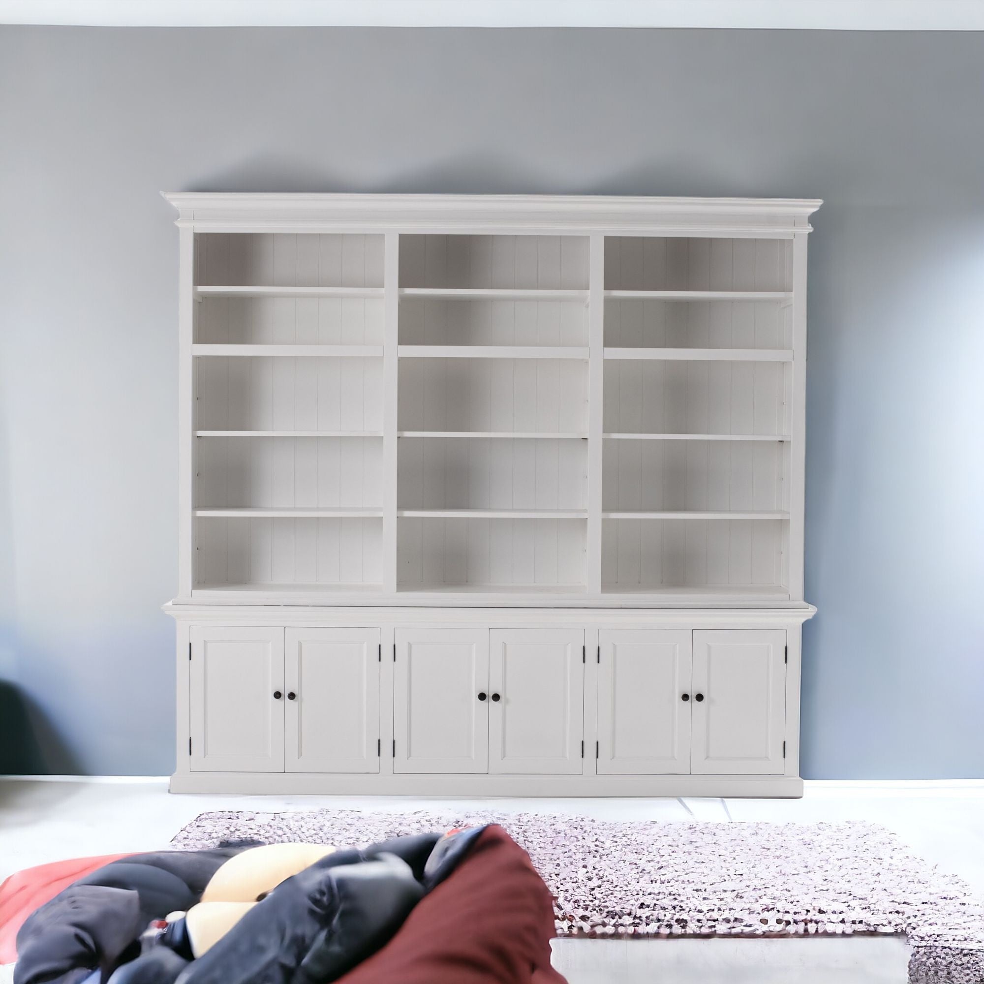 71" White Solid Wood Frame Dining Hutch With Multiple Shelves And Three Drawers-1