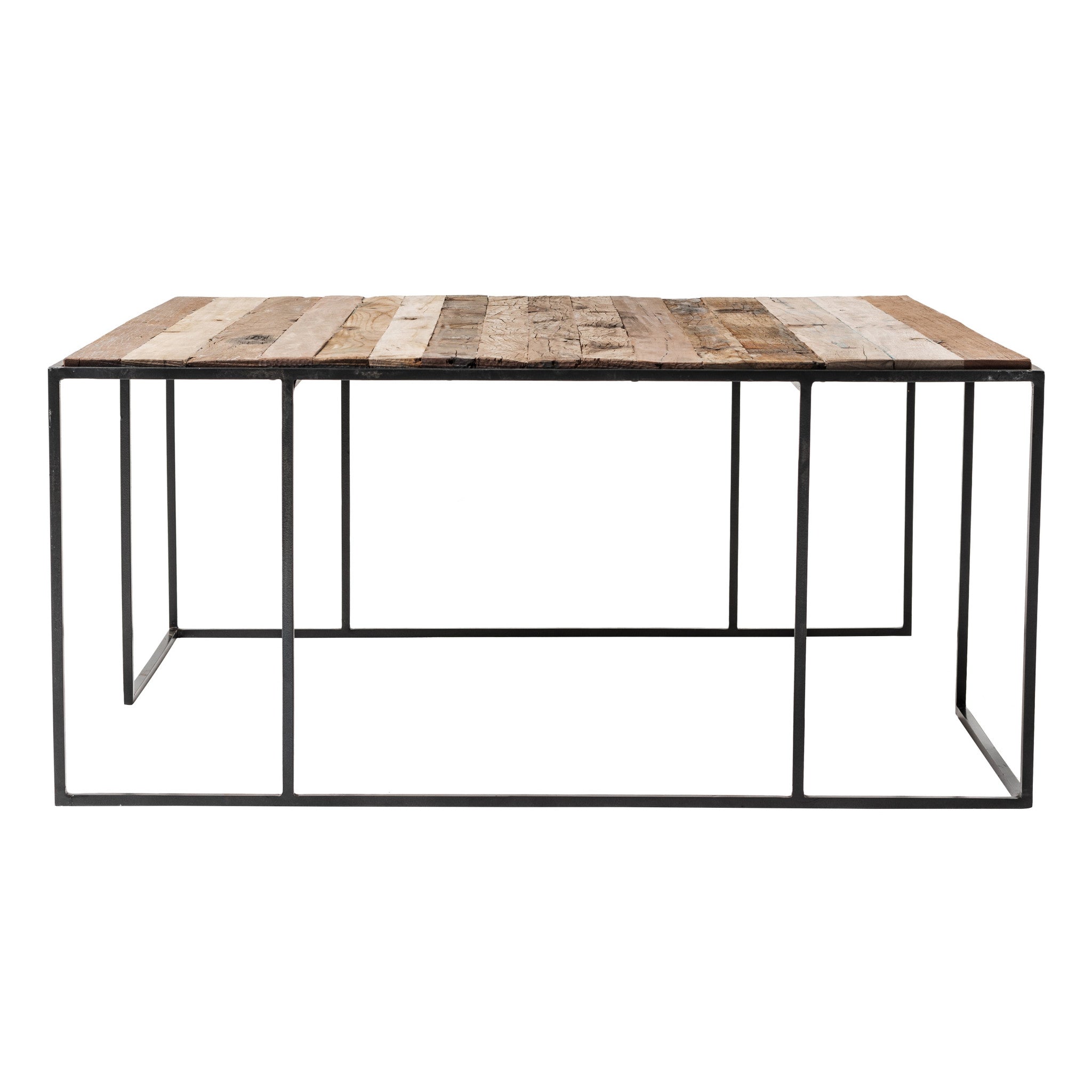 Set of Three 39" Brown And Black Solid Wood And Iron Square Nested Coffee Tables-5