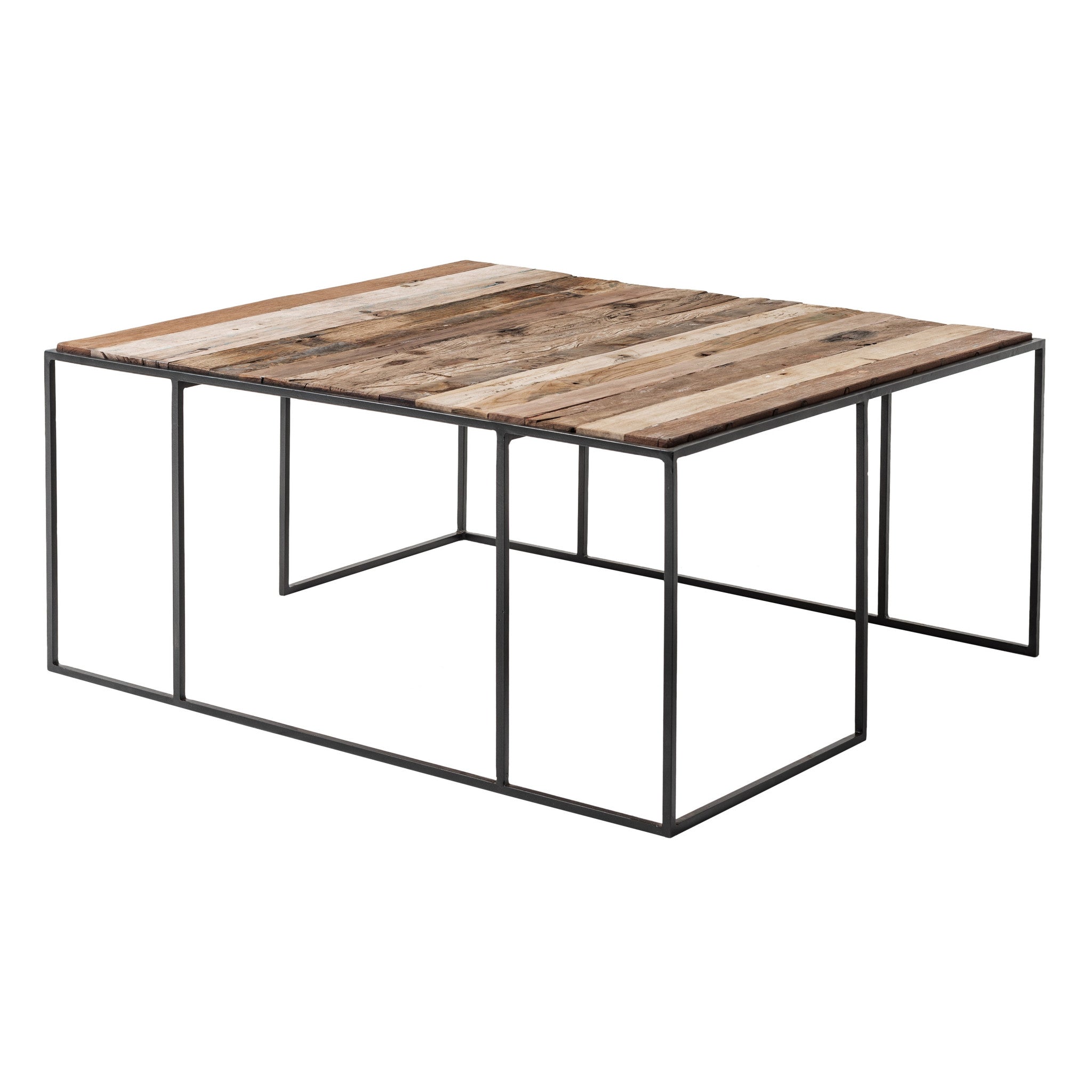 Set of Three 39" Brown And Black Solid Wood And Iron Square Nested Coffee Tables-6