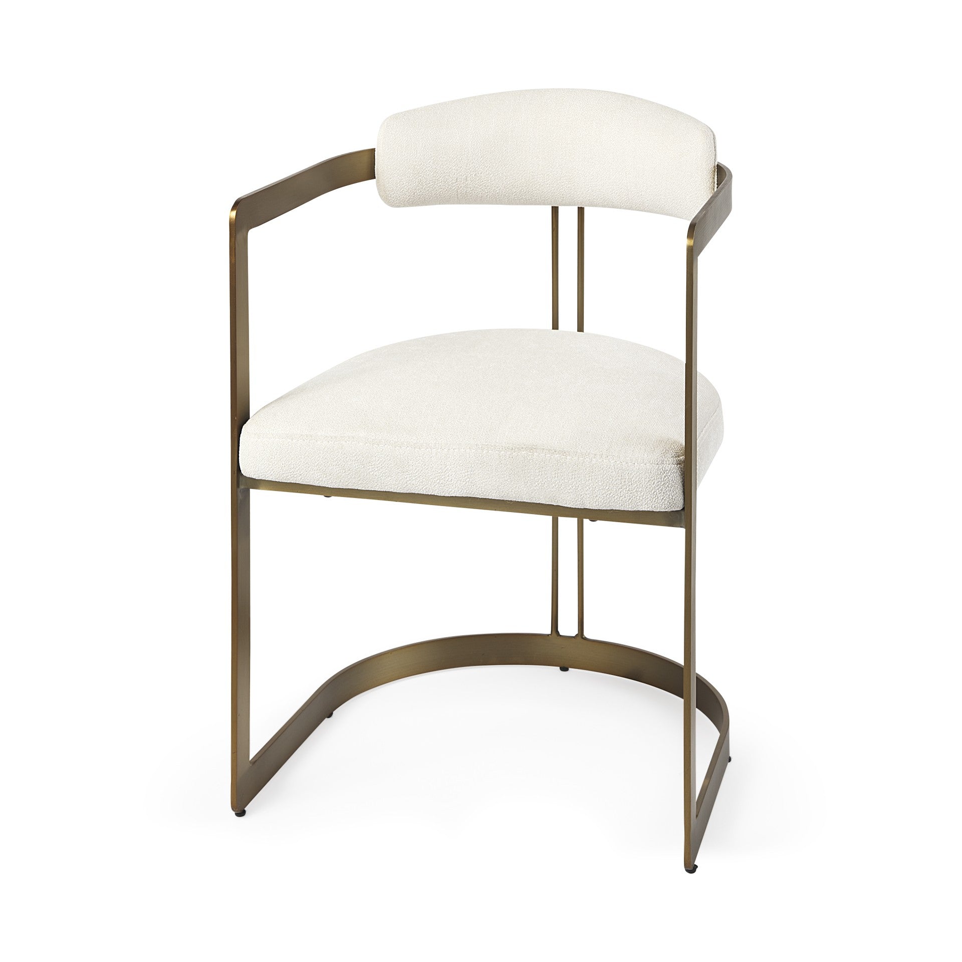 White And Gold Upholstered Dining Arm Chair-1