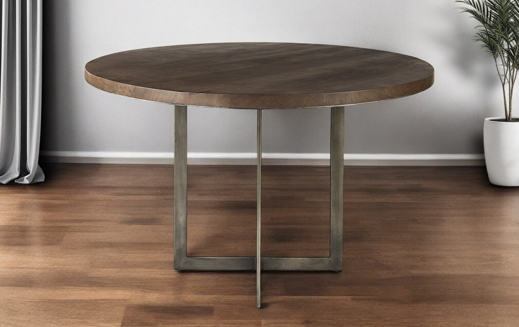 48" Brown And Gray Sled Base Dining Table-0