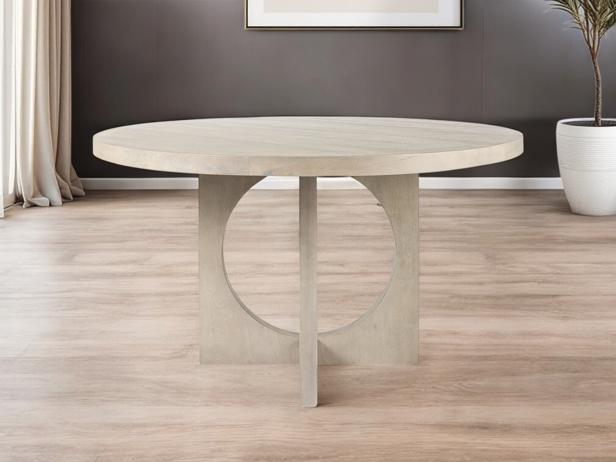 54" Natural Rounded Pedestal Base Dining Table-0