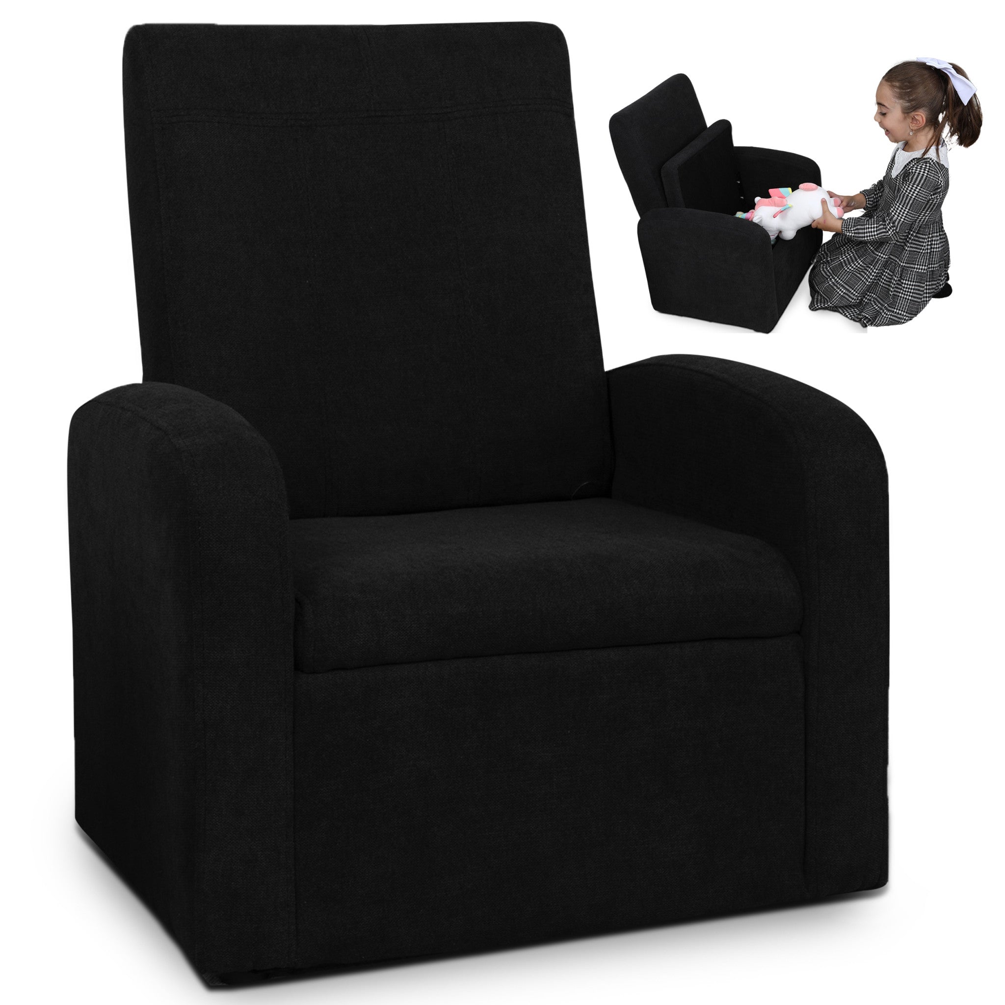 Kids Black Comfy Upholstered Recliner Chair with Storage-0