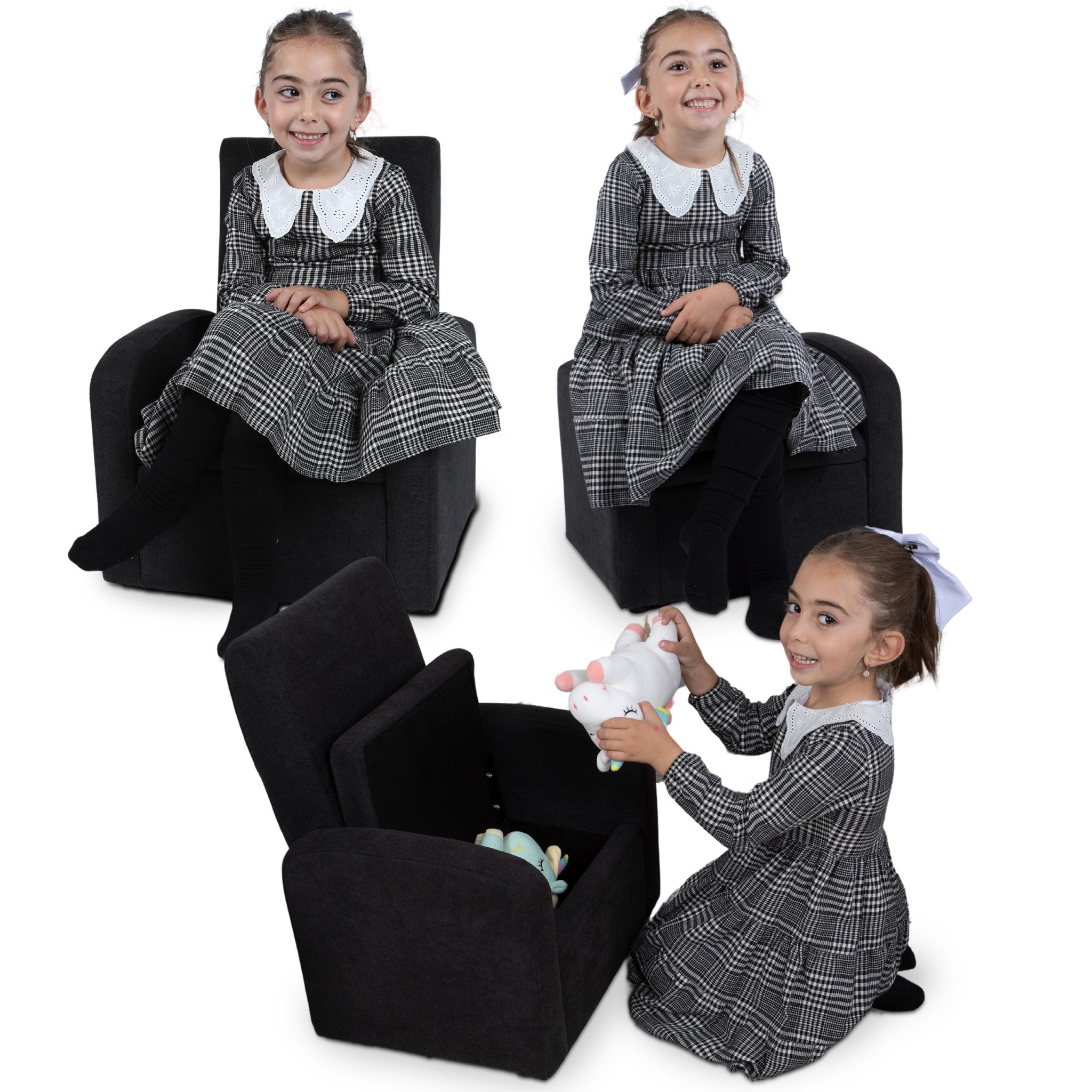 Kids Black Comfy Upholstered Recliner Chair with Storage-1
