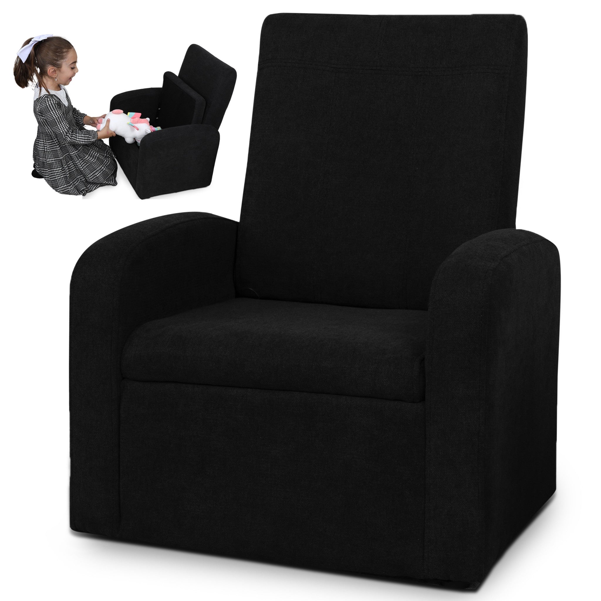 Kids Black Comfy Upholstered Recliner Chair with Storage-3