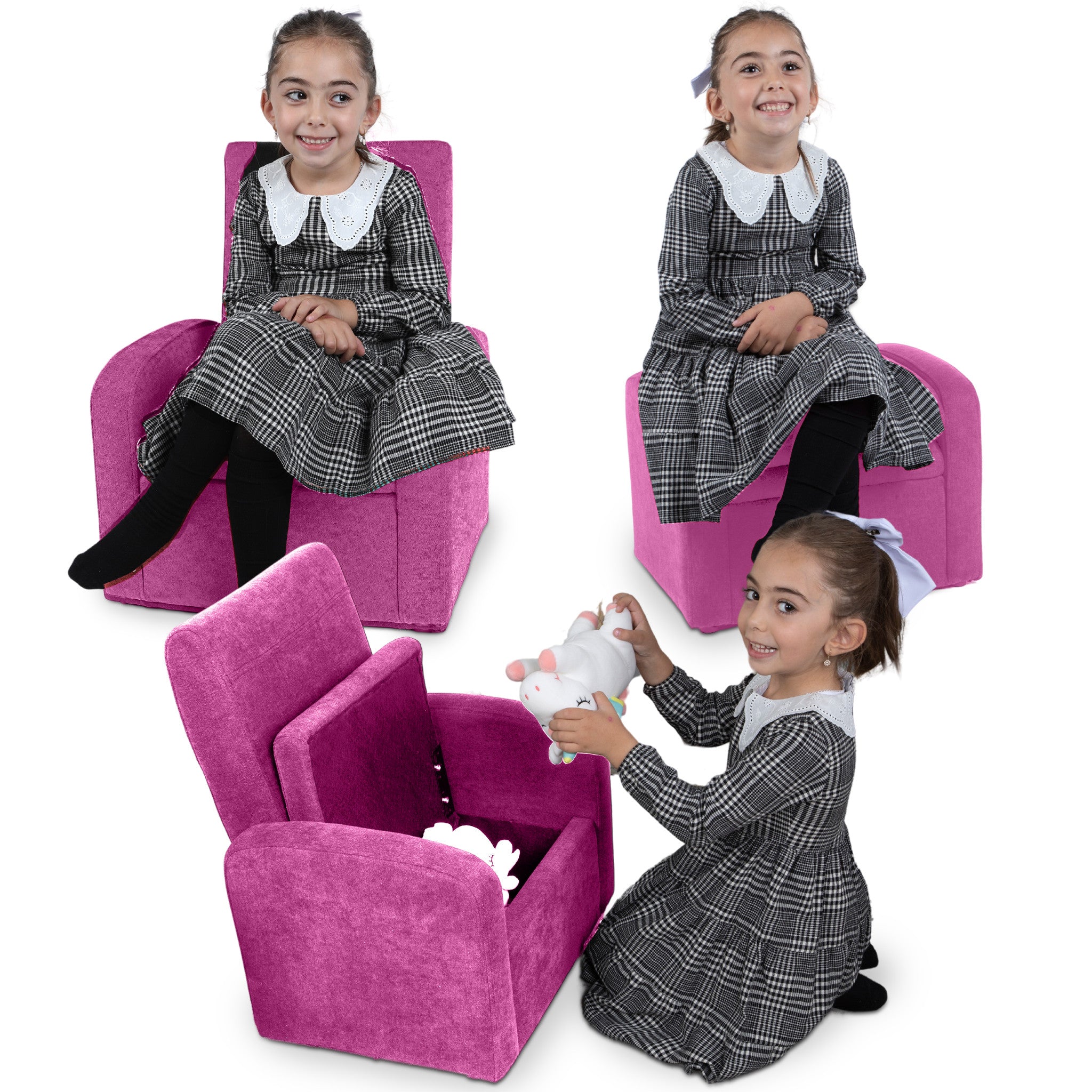 Kids Pink Comfy Upholstered Recliner Chair with Storage-1