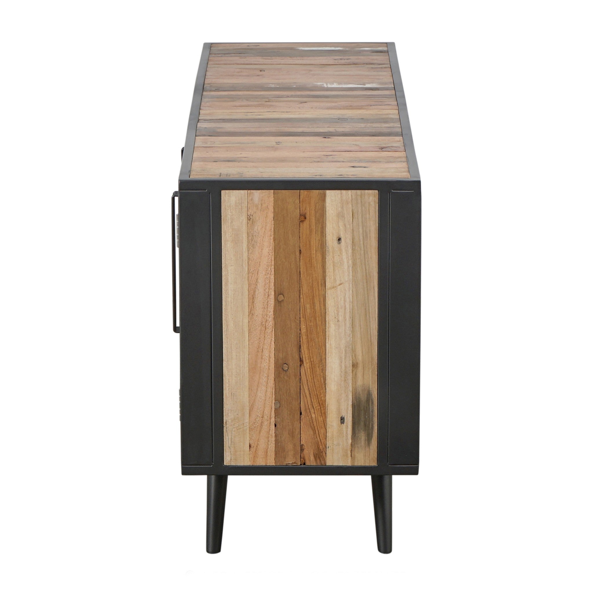 Rustic Black Natural and Rattan Media Cabinet with Three Doors-4