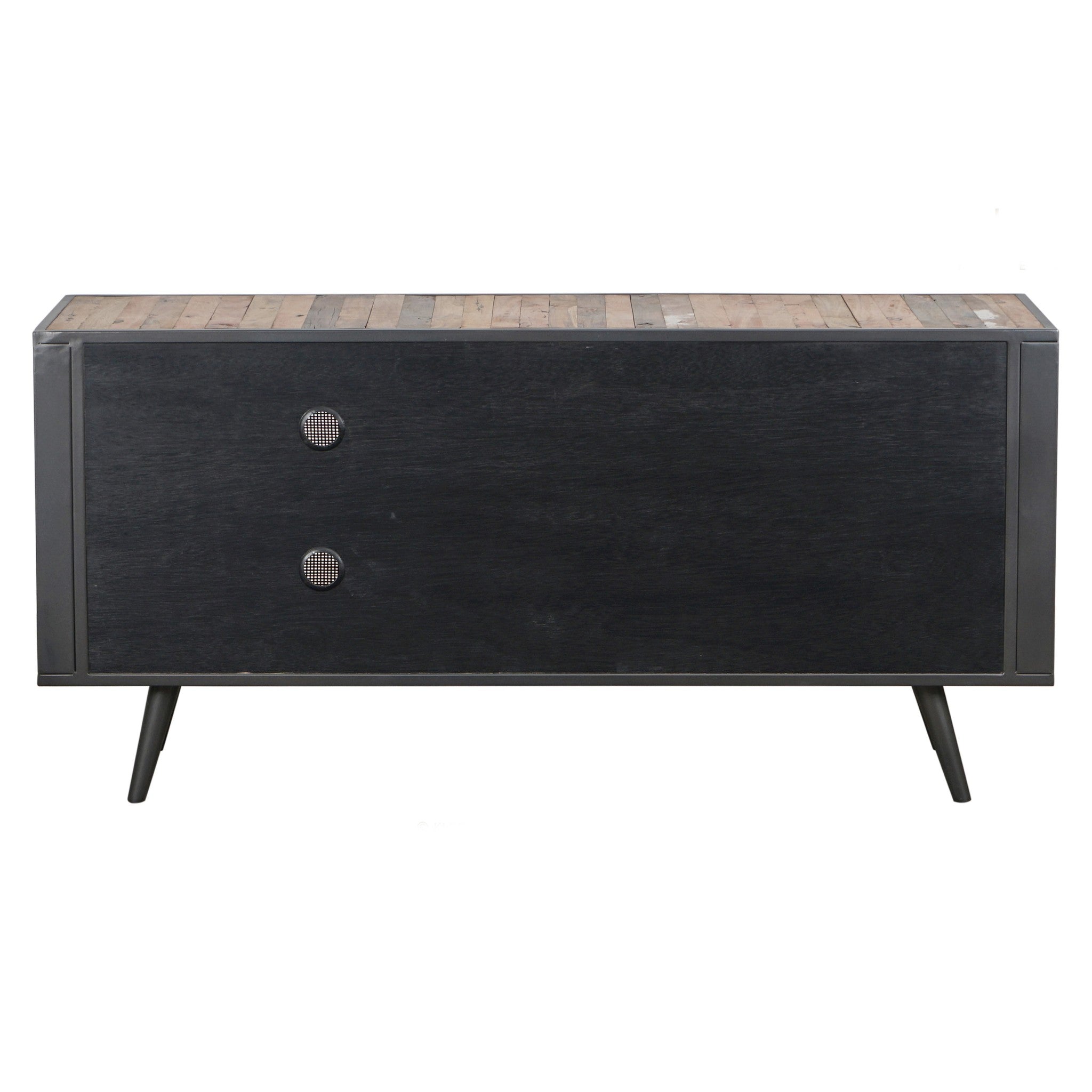 Rustic Black Natural and Rattan Media Cabinet with Three Doors-5