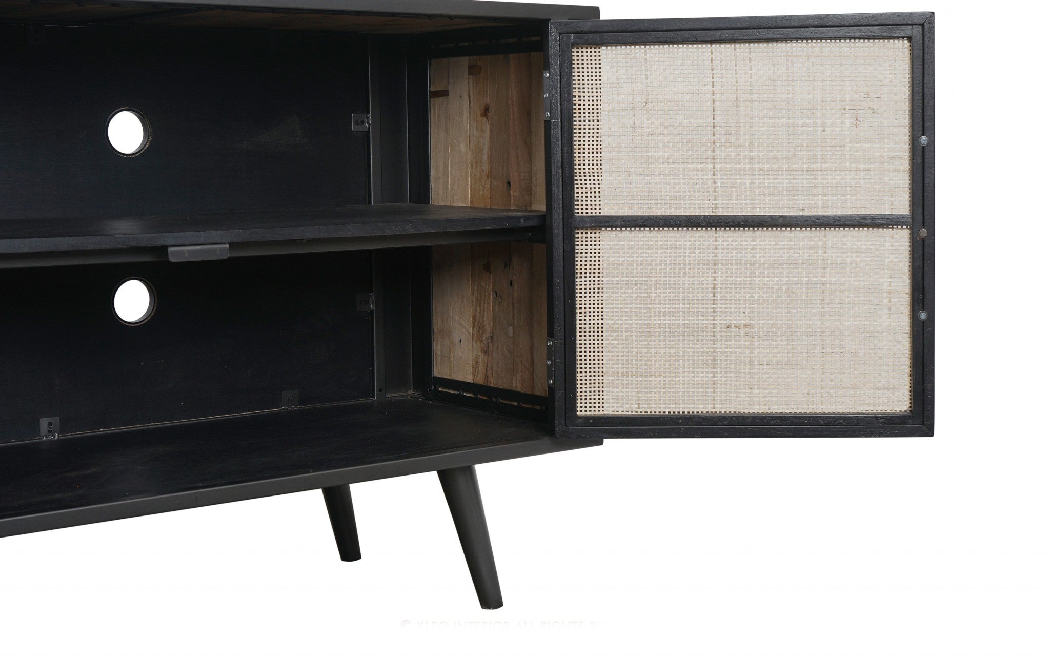 Rustic Black Natural and Rattan Media Cabinet with Three Doors-7