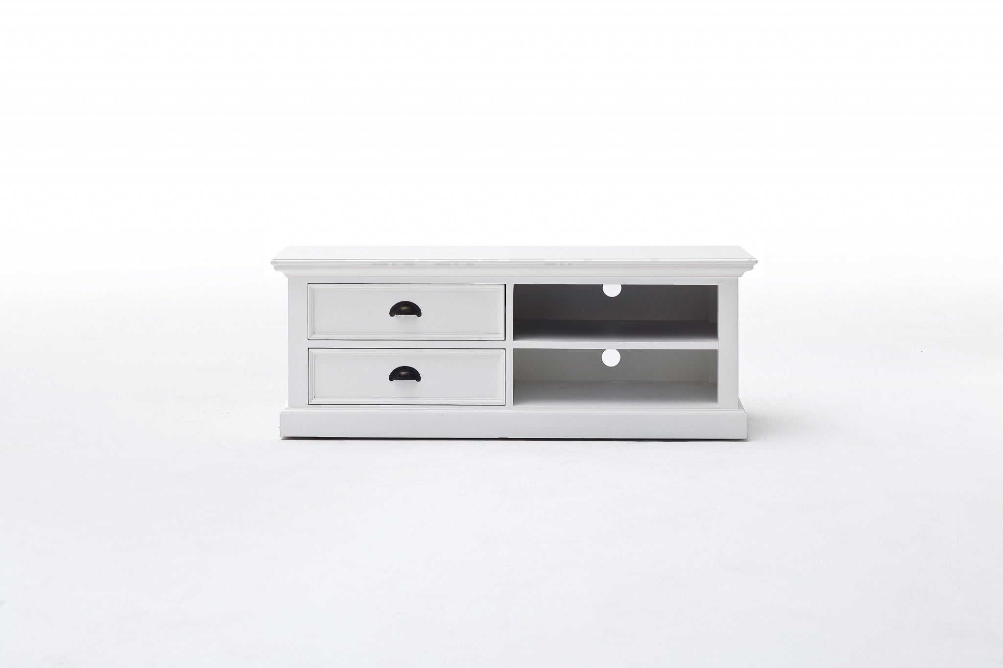 47" White Solid Wood Drawers and Open Shelving Entertainment Center-6