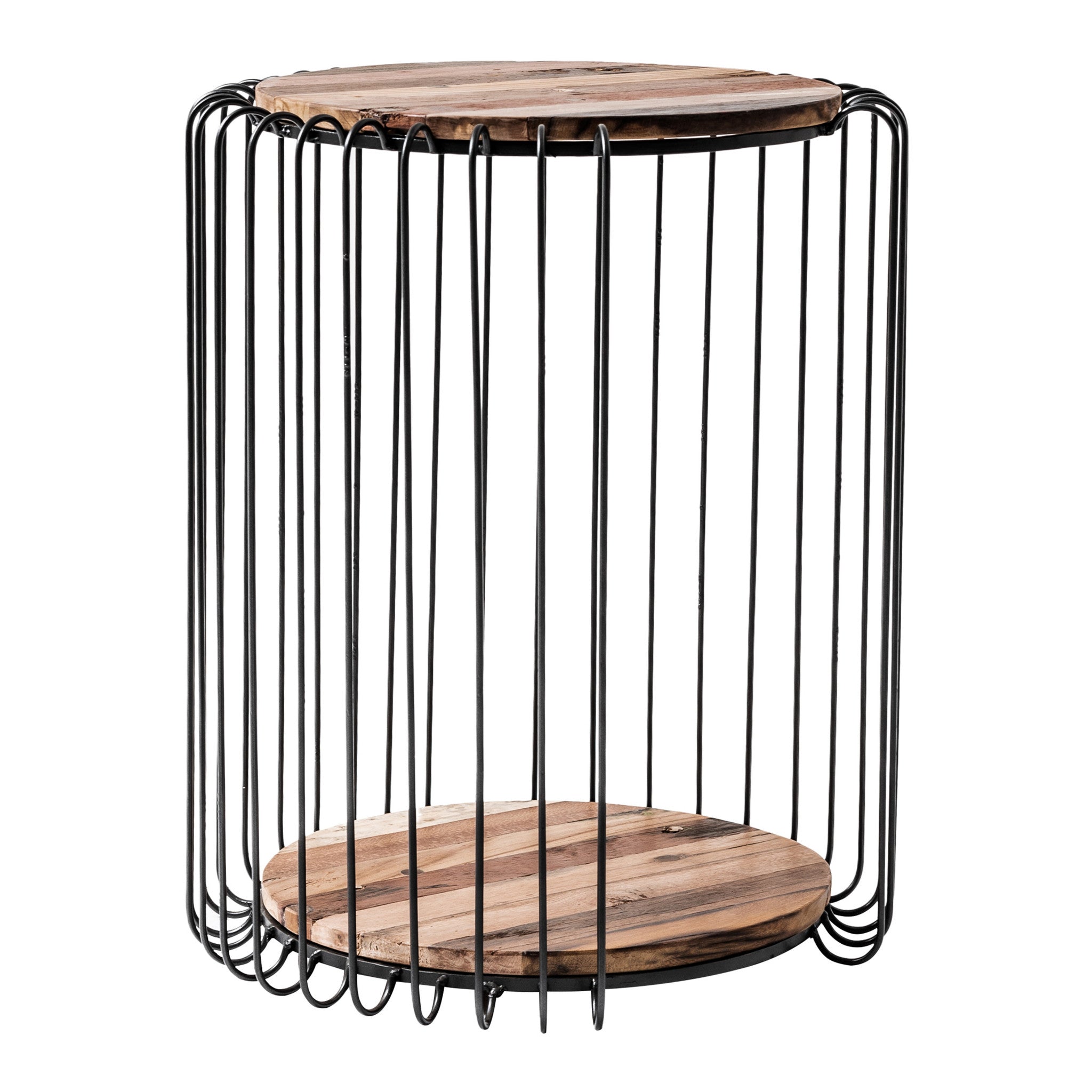 24" Modern Black and Rustic Brown Round End Table-2