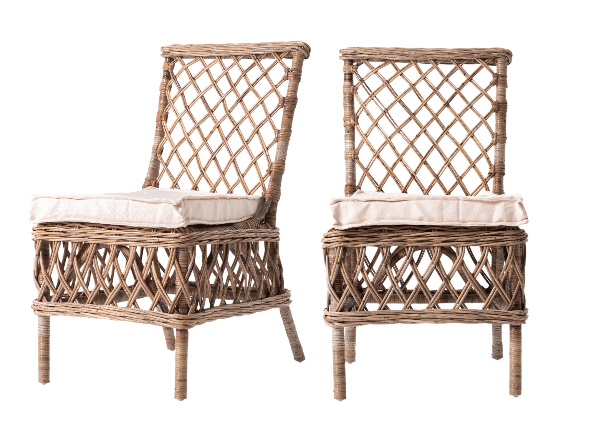 Set of Two Cream And Natural Rattan Cross Back Dining Parsons Chairs-1