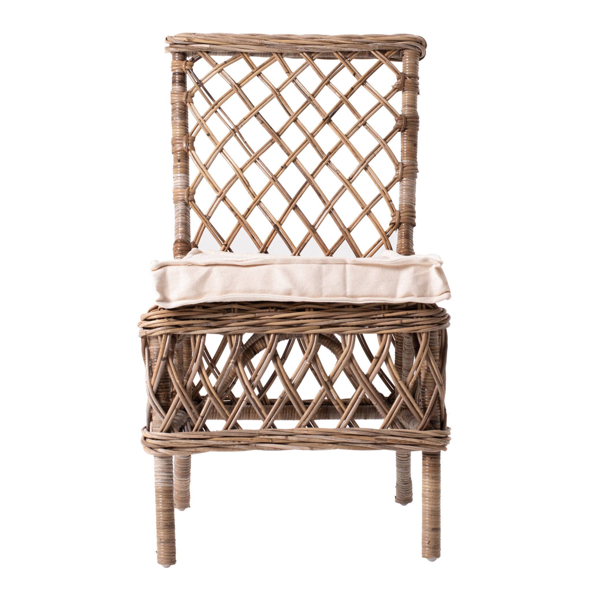 Set of Two Cream And Natural Rattan Cross Back Dining Parsons Chairs-2