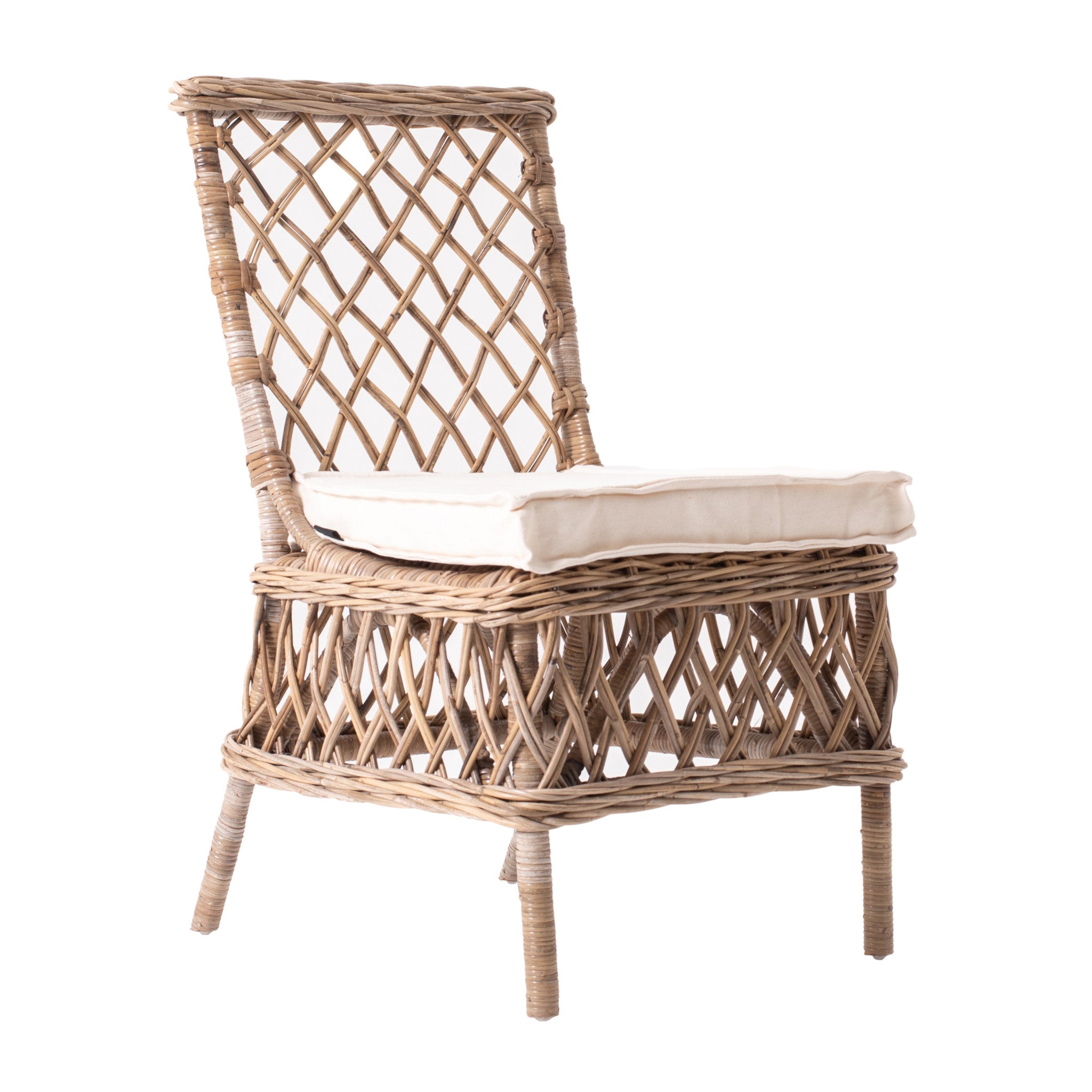 Set of Two Cream And Natural Rattan Cross Back Dining Parsons Chairs-3