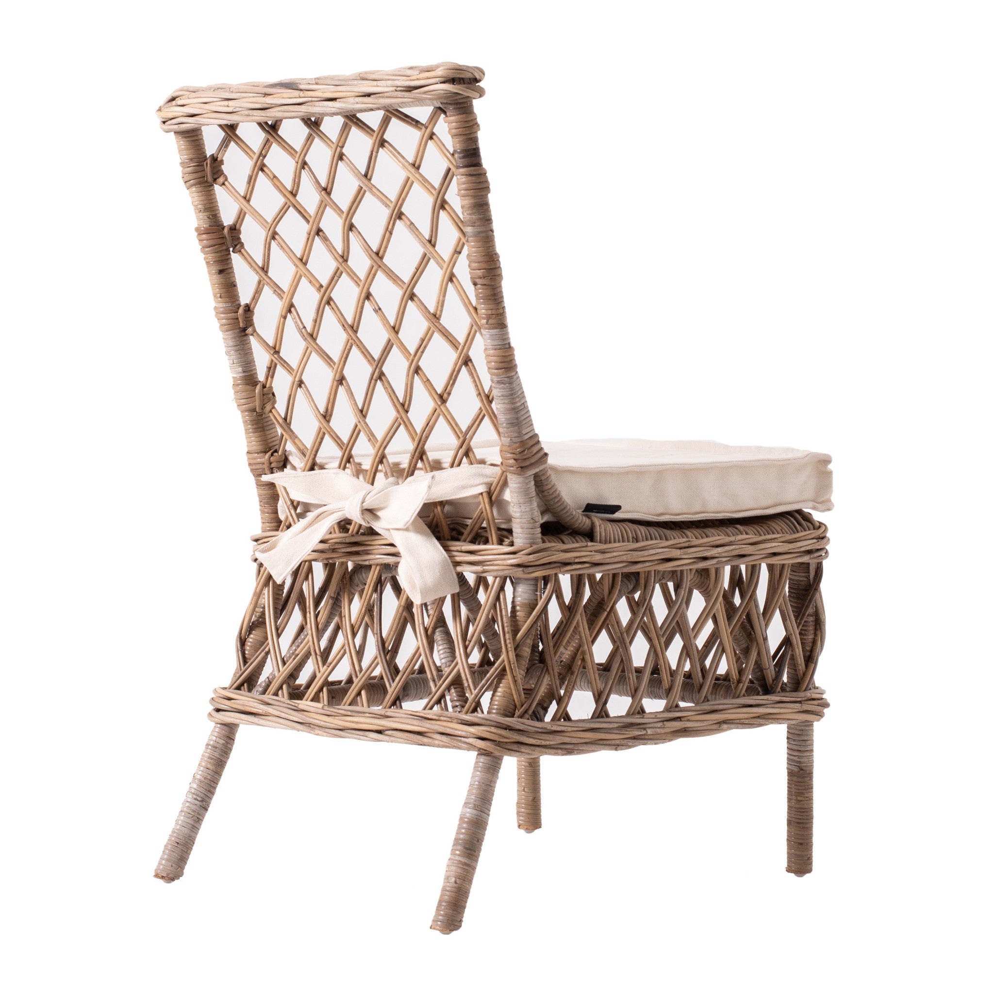 Set of Two Cream And Natural Rattan Cross Back Dining Parsons Chairs-5