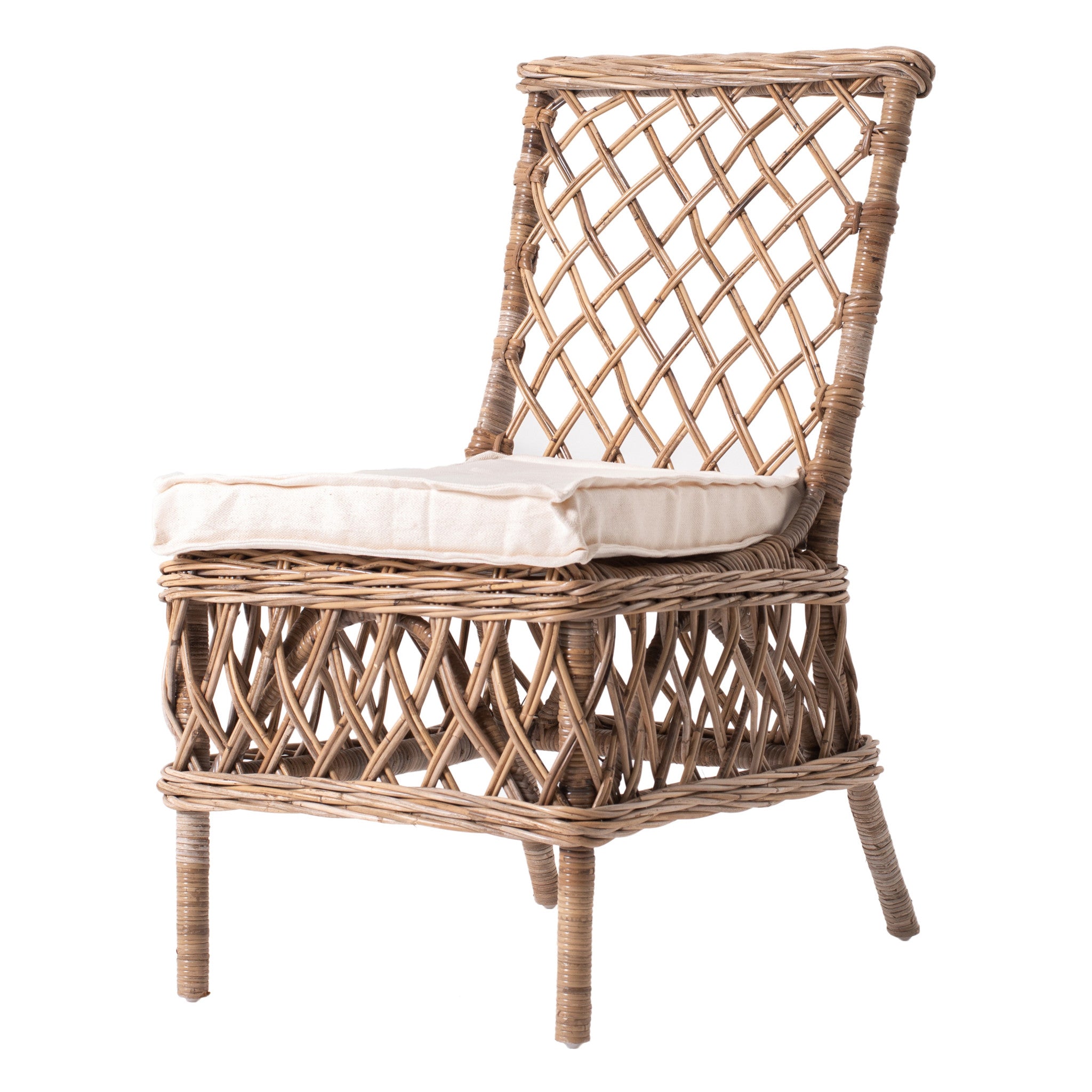 Set of Two Cream And Natural Rattan Cross Back Dining Parsons Chairs-6