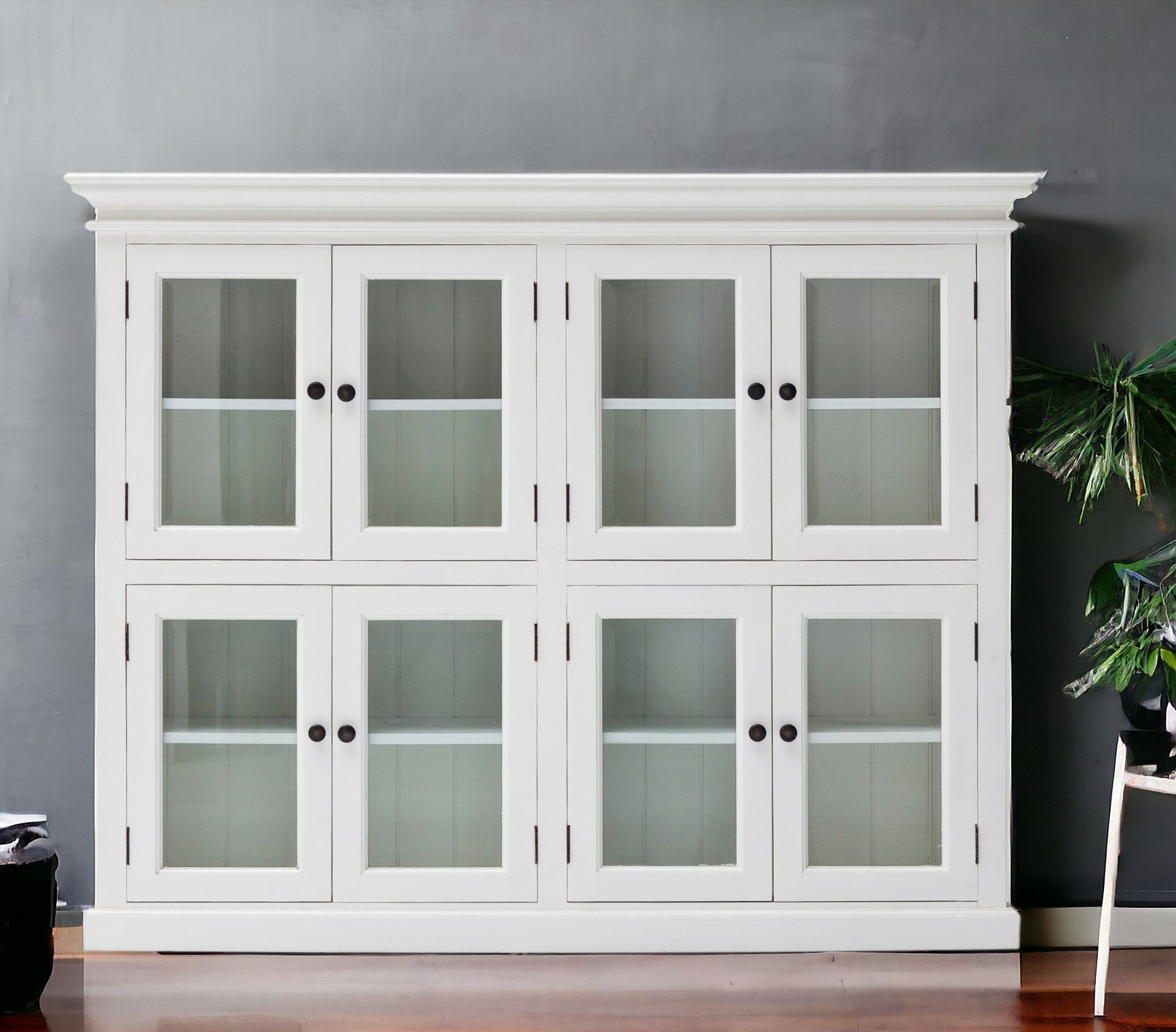 52" White Wood and Glass Two Level Storage Cabinet-1