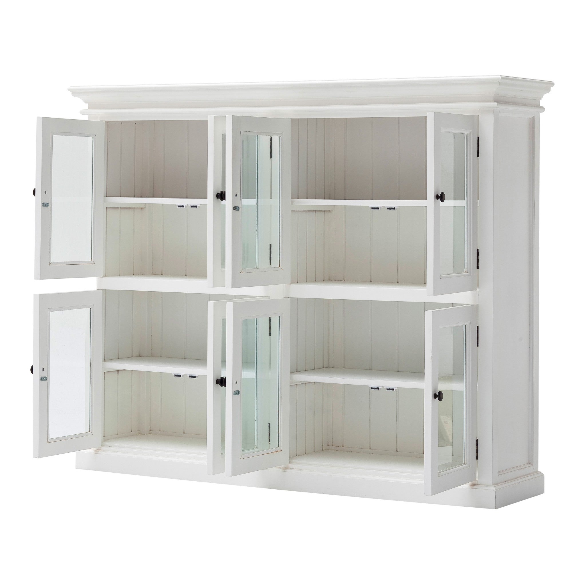 52" White Wood and Glass Two Level Storage Cabinet-5