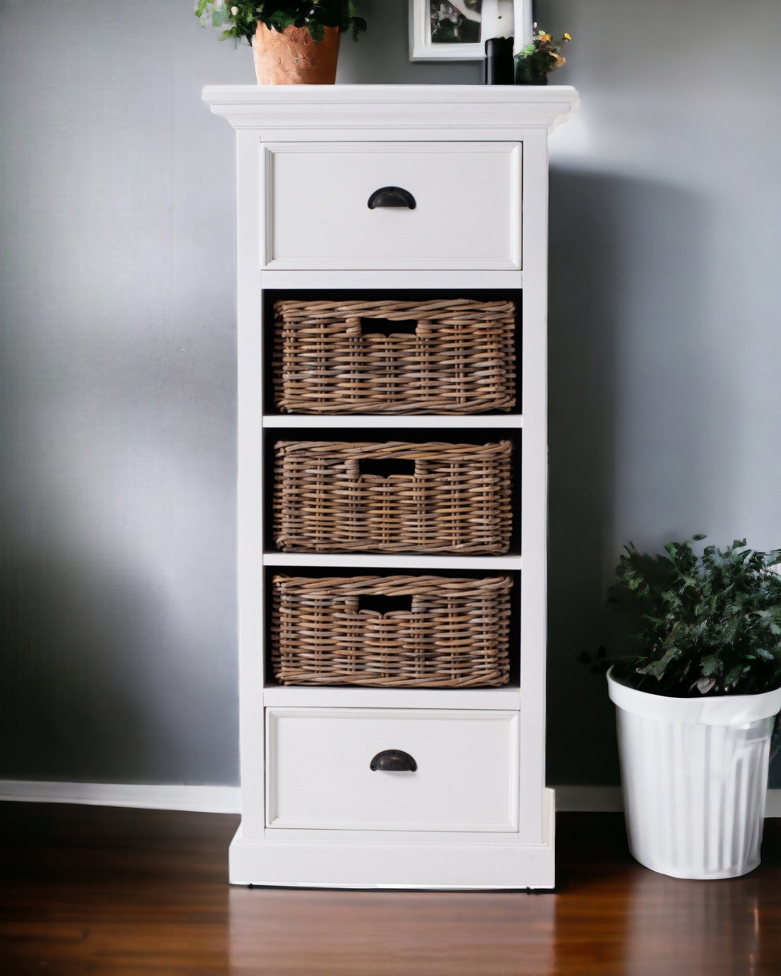 52" White Two Drawer Storage Cabinet With Baskets-1