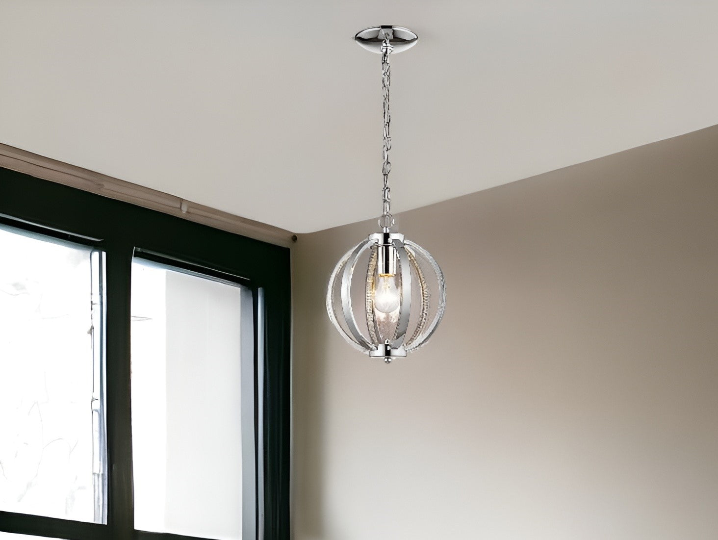 Nevaeh 1-Light Chrome Globe Pendant With Crystal Accents-1