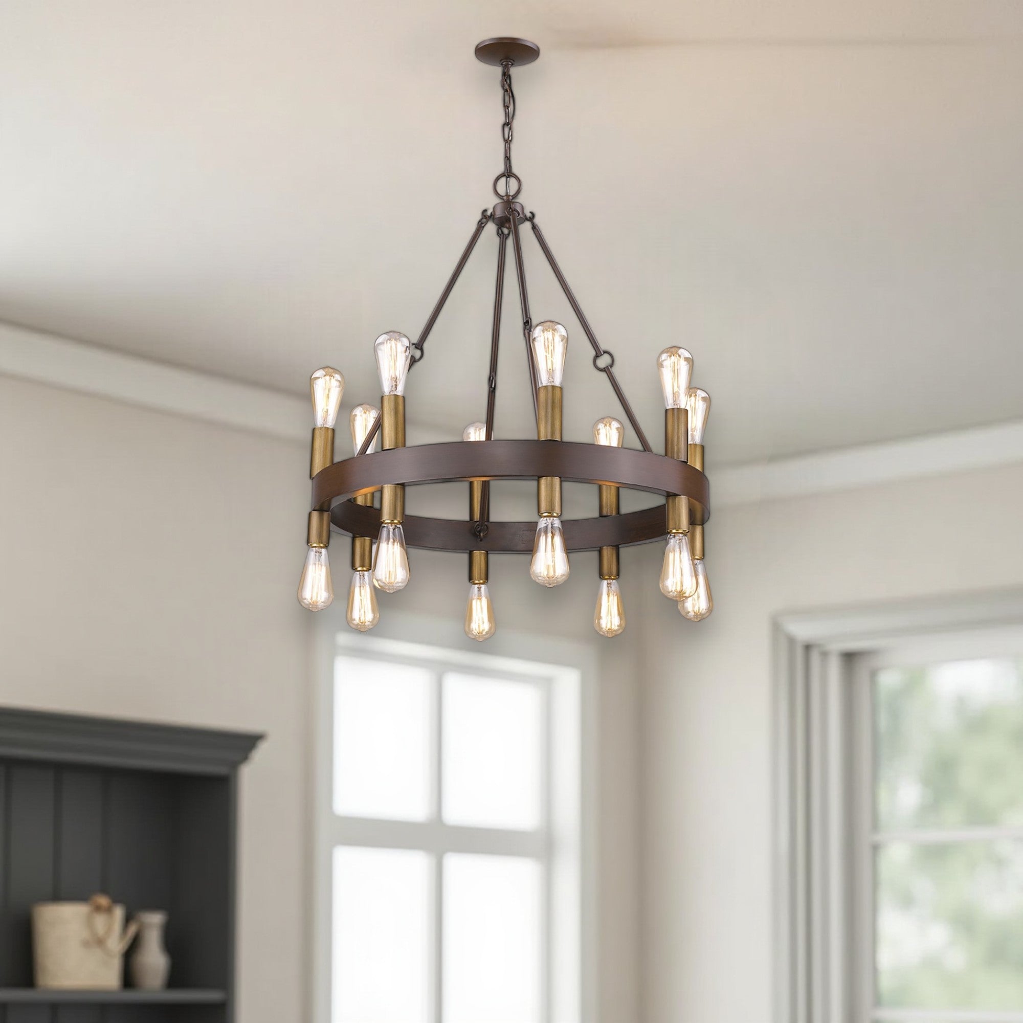 Brown and Black Candle Style Multi Light Metal Dimmable Chandelier-0