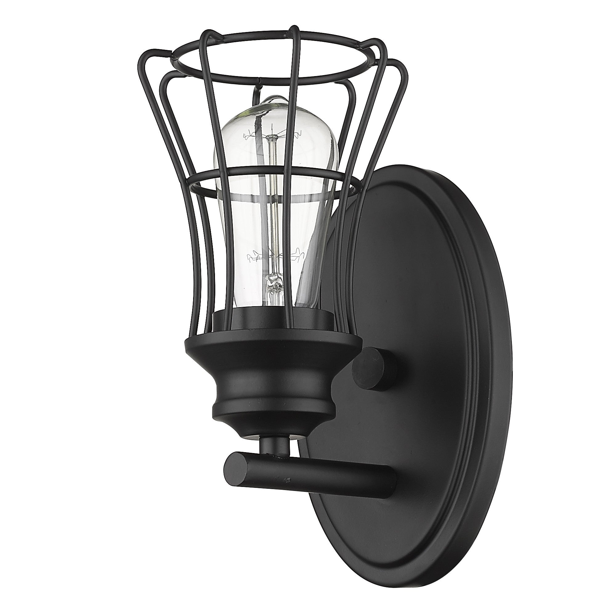 One Light Matte Black Cage Wall Sconce-1