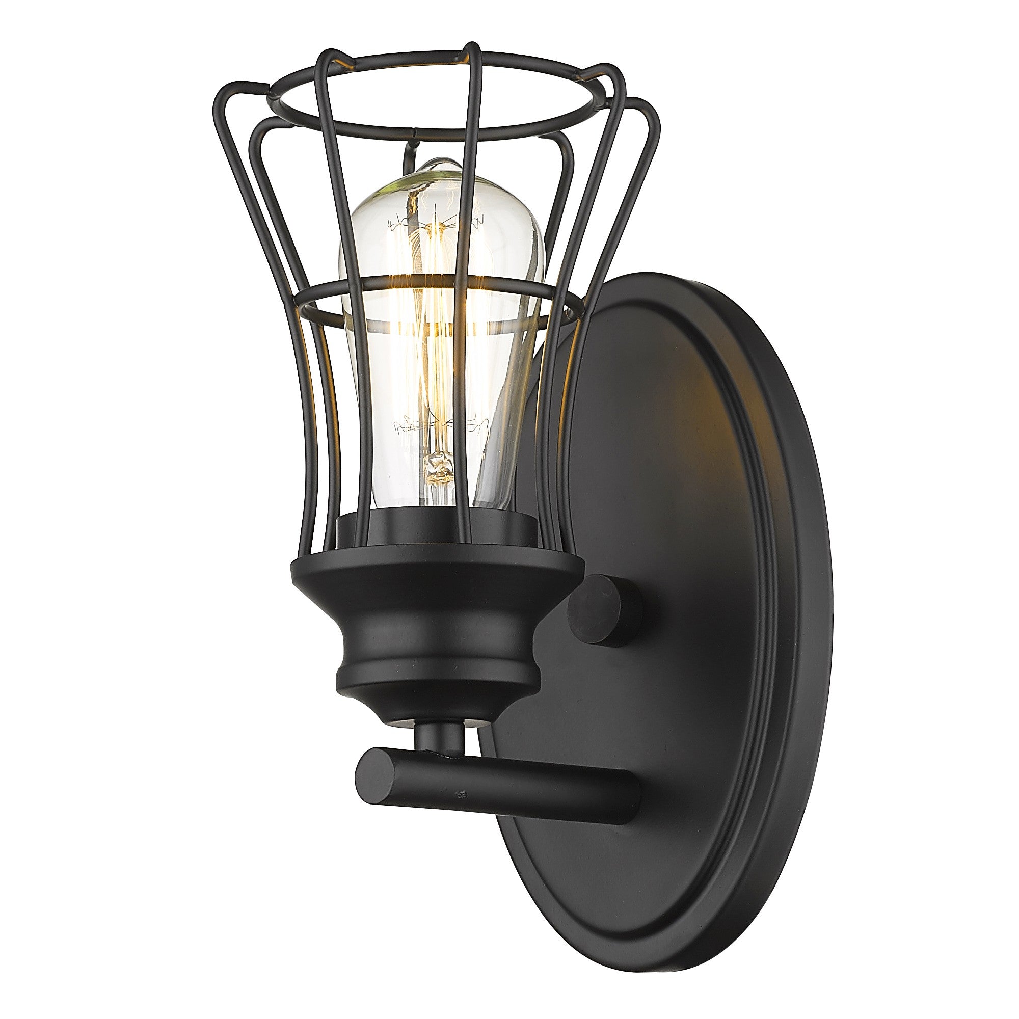 One Light Matte Black Cage Wall Sconce-2