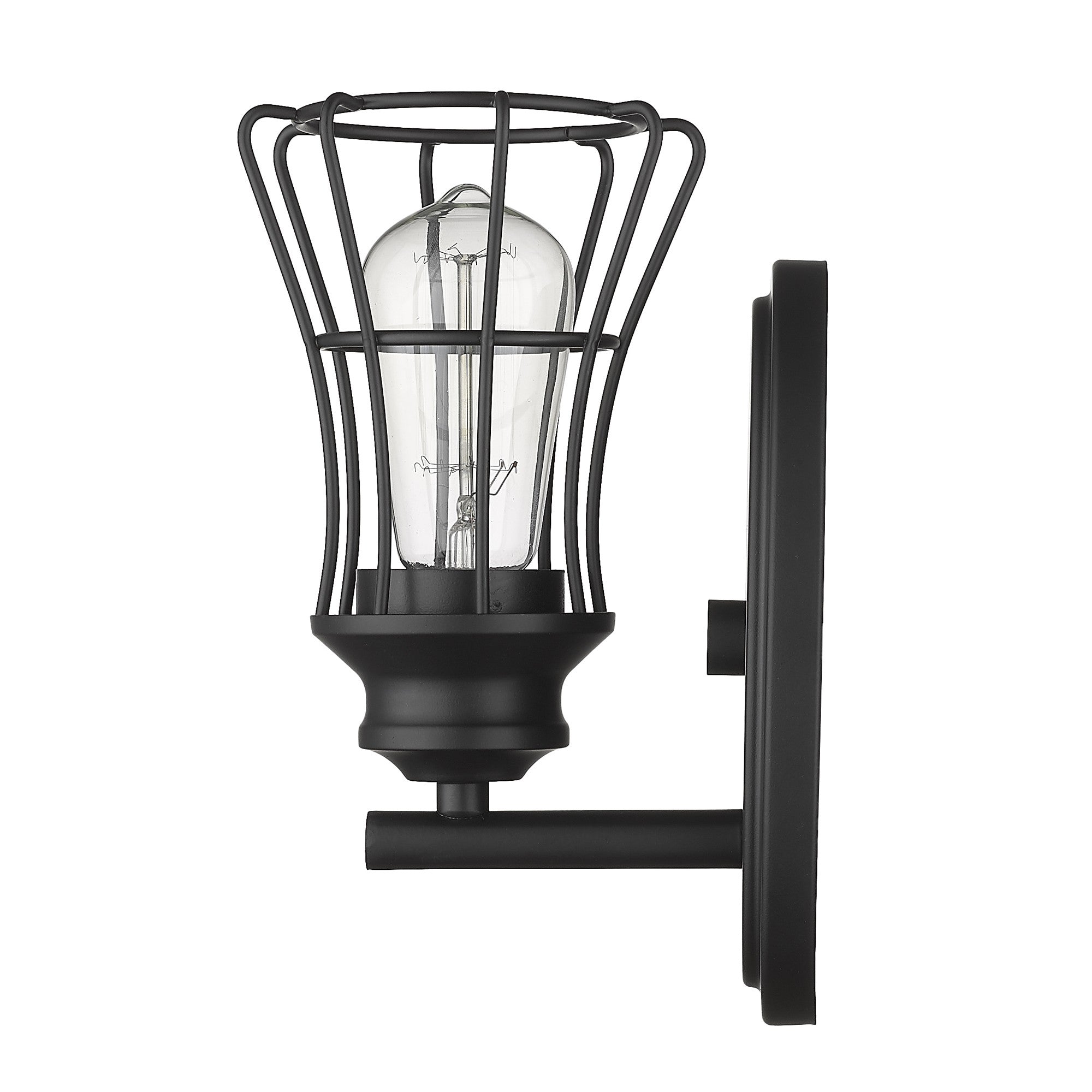 One Light Matte Black Cage Wall Sconce-5