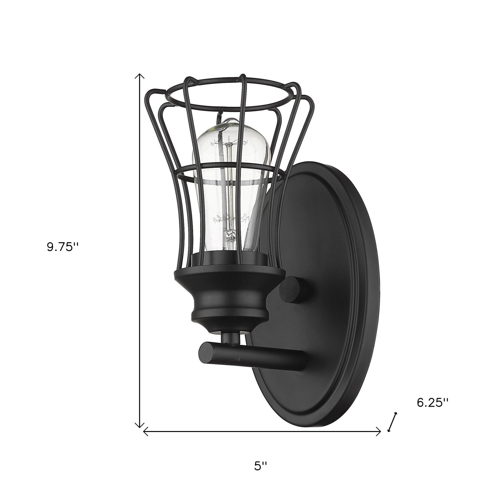 One Light Matte Black Cage Wall Sconce-6