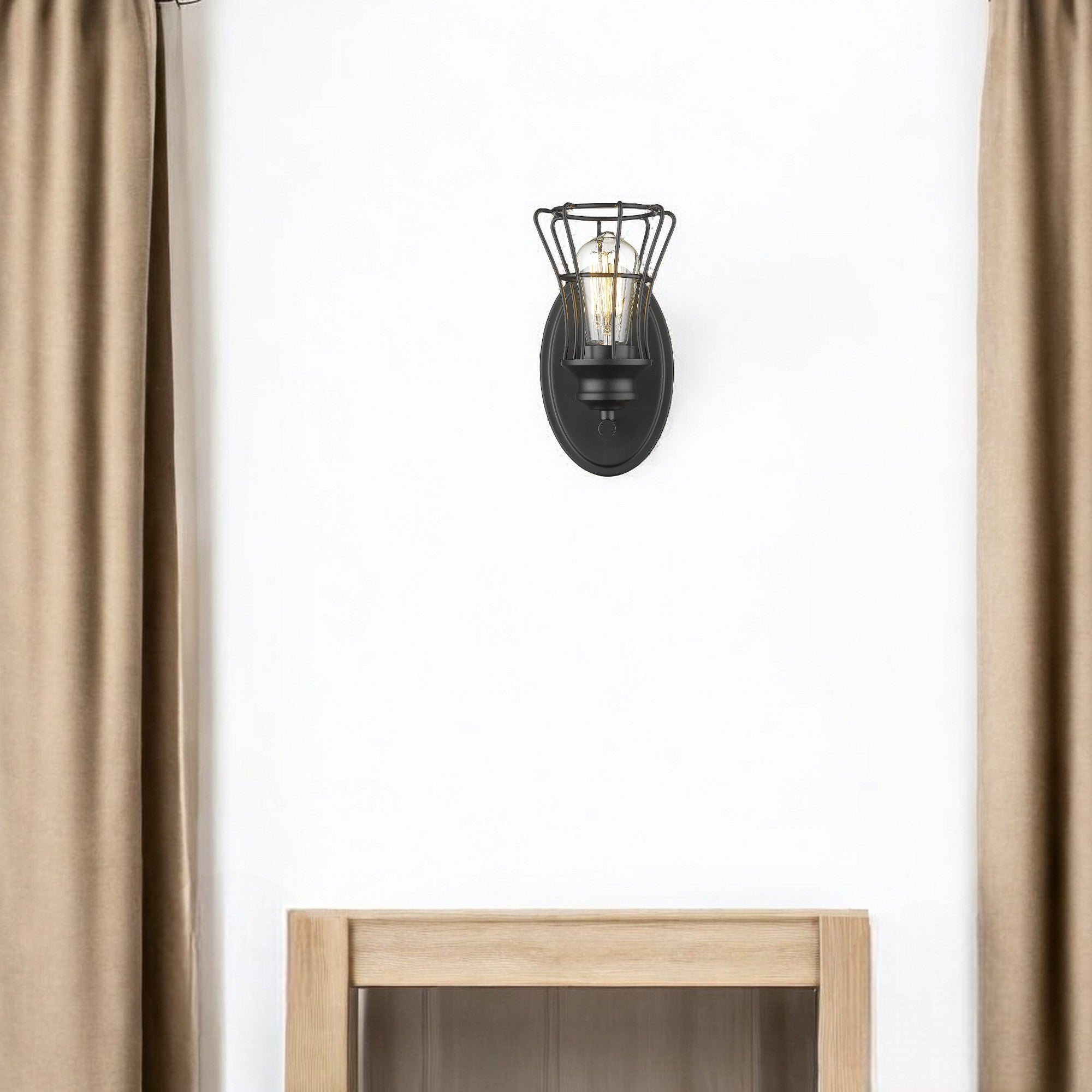 One Light Matte Black Cage Wall Sconce-0