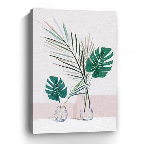 Pretty Green Foliage Leaves Pink Unframed Print Wall Art-1