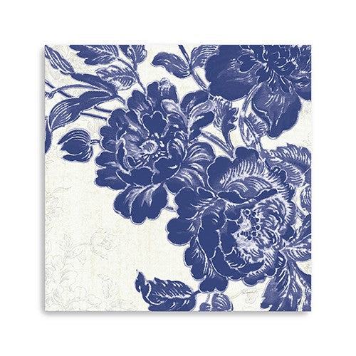 Blue Toile Rose Unframed Print Wall Art-0