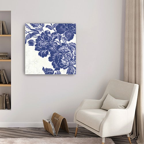 Blue Toile Rose Unframed Print Wall Art-6