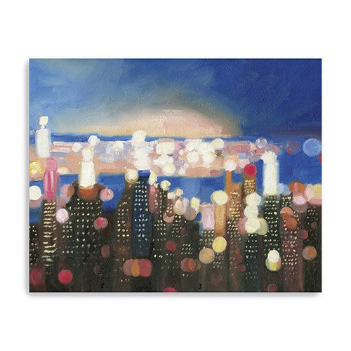 20" x 16" Watercolor City Lights on the Horizon Canvas Wall Art-0